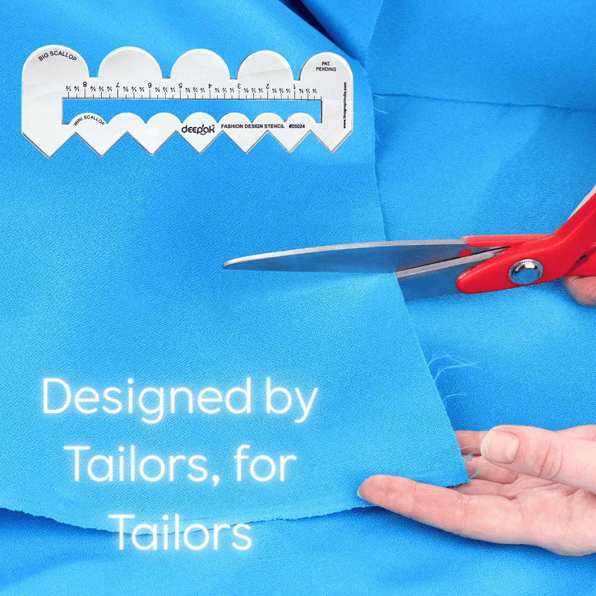 4-in-1 Fashion Design Stencil Scale Ruler | Multi-Function Tailoring Curve Template for Scallop & Zig-Zag Borders, Quilting, Pattern Making, and Garment Drafting | Professional Plastic Sewing Tool (8 Inch Ruler)