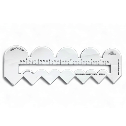 4-in-1 Fashion Design Stencil Scale Ruler | Multi-Function Tailoring Curve Template for Scallop & Zig-Zag Borders, Quilting, Pattern Making, and Garment Drafting | Professional Plastic Sewing Tool (8 Inch Ruler)