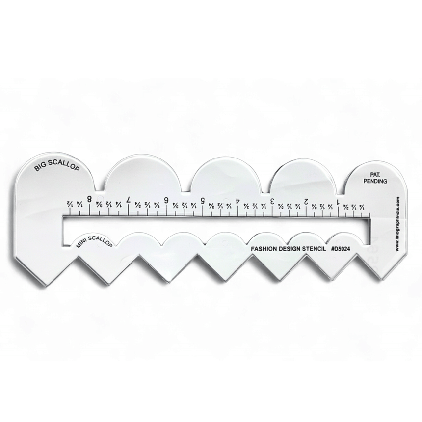 4-in-1 Fashion Design Stencil Scale Ruler | Multi-Function Tailoring Curve Template for Scallop & Zig-Zag Borders, Quilting, Pattern Making, and Garment Drafting | Professional Plastic Sewing Tool (8 Inch Ruler)