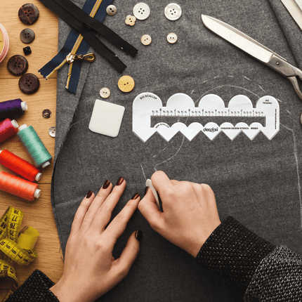 4-in-1 Fashion Design Stencil Scale Ruler | Multi-Function Tailoring Curve Template for Scallop & Zig-Zag Borders, Quilting, Pattern Making, and Garment Drafting | Professional Plastic Sewing Tool (8 Inch Ruler)