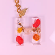 Epoxy resin customised alphabet keychain - Flower Design