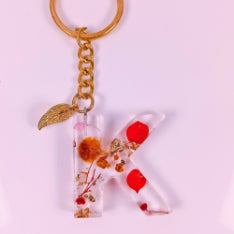 Epoxy resin customised alphabet keychain - Flower Design