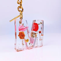 Epoxy resin customised alphabet keychain - Flower Design