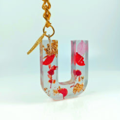 Epoxy resin customised alphabet keychain - Flower Design