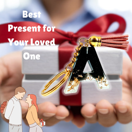 Epoxy Resin Customised Alphabet Keychain - Black Design