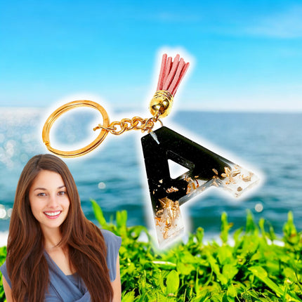 Epoxy Resin Customised Alphabet Keychain - Black Design