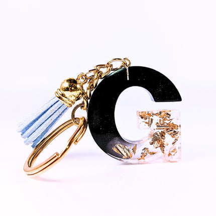 Epoxy Resin Customised Alphabet Keychain - Black Design