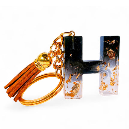 Epoxy Resin Customised Alphabet Keychain - Black Design