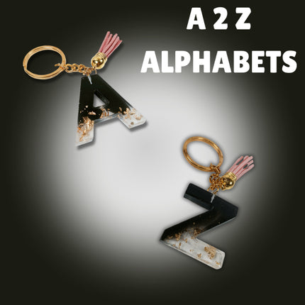 Epoxy Resin Customised Alphabet Keychain - Black Design