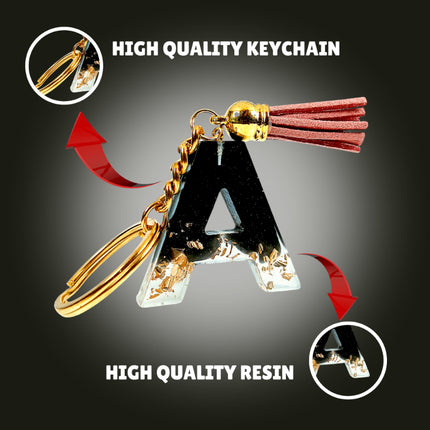 Epoxy Resin Customised Alphabet Keychain - Black Design