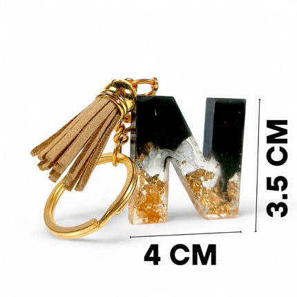Epoxy Resin Customised Alphabet Keychain - Black Design