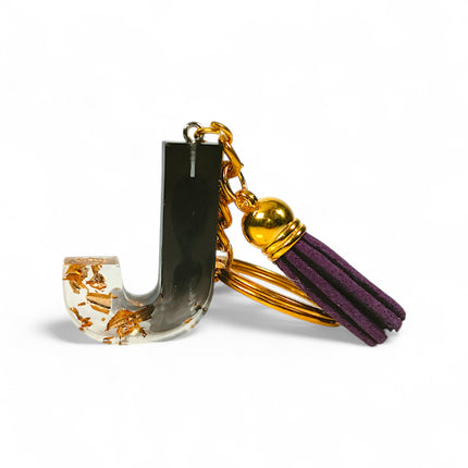 Epoxy Resin Customised Alphabet Keychain - Black Design