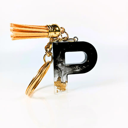 Epoxy Resin Customised Alphabet Keychain - Black Design