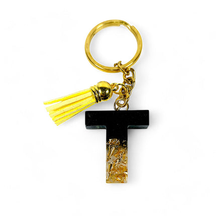 Epoxy Resin Customised Alphabet Keychain - Black Design