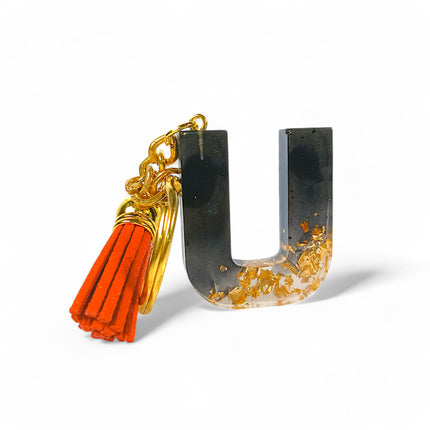 Epoxy Resin Customised Alphabet Keychain - Black Design