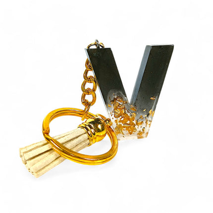 Epoxy Resin Customised Alphabet Keychain - Black Design