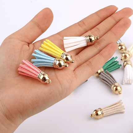 Silver Cap Leather Tassels – 38mm Faux Leather Keychain Tassel Set |Tassel for Crafting, Jewelry Making, DIY Earrings & Accessories