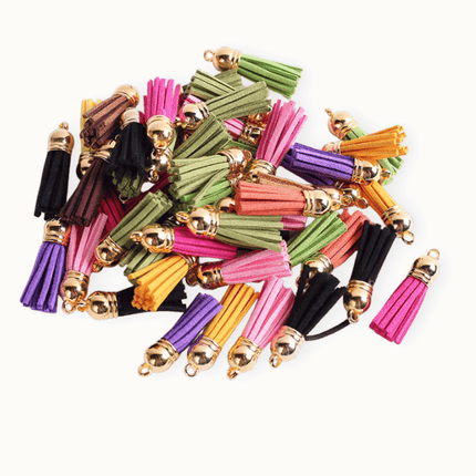 Gold Cap Leather Tassels – 38mm Faux Leather Keychain Tassel Set |Tassel for Crafting, Jewelry Making, DIY Earrings & Accessories