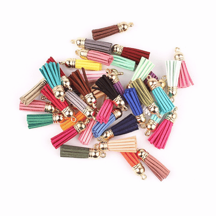 Gold Cap Leather Tassels – 38mm Faux Leather Keychain Tassel Set |Tassel for Crafting, Jewelry Making, DIY Earrings & Accessories