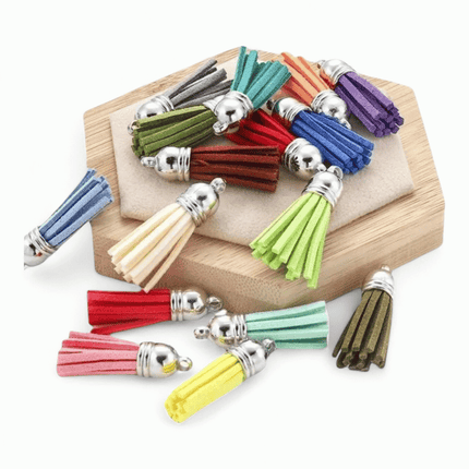 Silver Cap Leather Tassels – 38mm Faux Leather Keychain Tassel Set |Tassel for Crafting, Jewelry Making, DIY Earrings & Accessories