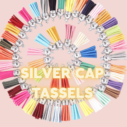 Silver Cap Leather Tassels – 38mm Faux Leather Keychain Tassel Set |Tassel for Crafting, Jewelry Making, DIY Earrings & Accessories