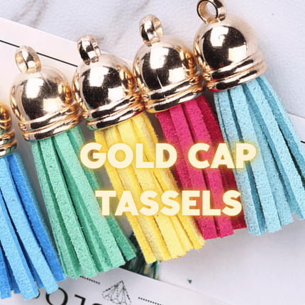 Gold Cap Leather Tassels – 38mm Faux Leather Keychain Tassel Set |Tassel for Crafting, Jewelry Making, DIY Earrings & Accessories
