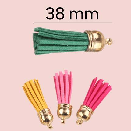 Gold Cap Leather Tassels – 38mm Faux Leather Keychain Tassel Set |Tassel for Crafting, Jewelry Making, DIY Earrings & Accessories