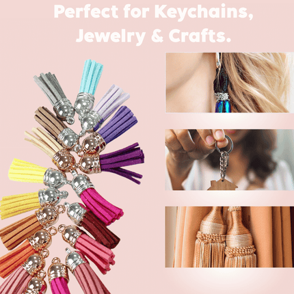 Silver Cap Leather Tassels – 38mm Faux Leather Keychain Tassel Set |Tassel for Crafting, Jewelry Making, DIY Earrings & Accessories