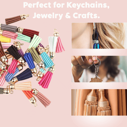 Gold Cap Leather Tassels – 38mm Faux Leather Keychain Tassel Set |Tassel for Crafting, Jewelry Making, DIY Earrings & Accessories