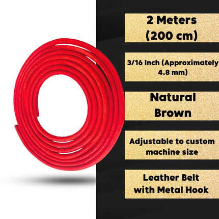 Leather Sewing Machine Belt 2 Mtrs x 3/16" | Fits Usha, Janome, Singer & More | Leather Motor Belt for Wheel | Machine Belt Replacement