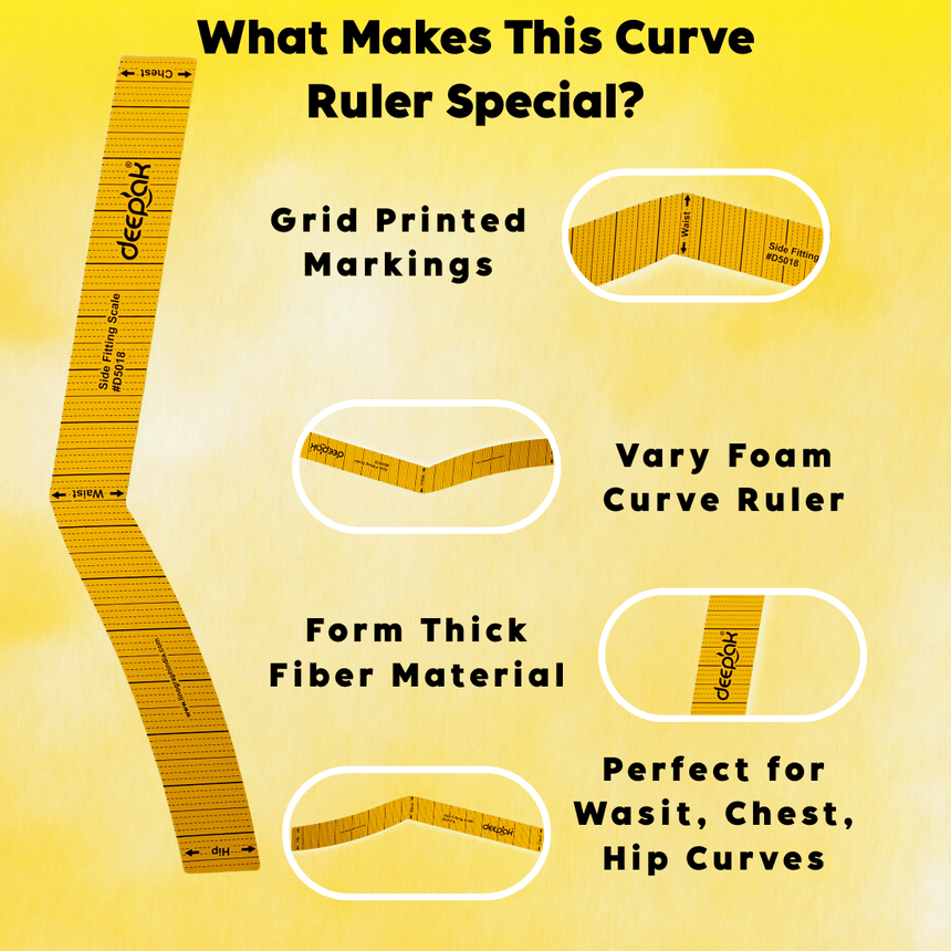 Side Fitting Scale Tailoring Ruler for Waist Hip Chest Measurements | Sewing Body Measurement Scale for Blouse Fitting, Dress Designing & Pattern Making Drafting Tool