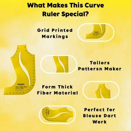 Pattern Maker Scale Tailoring Ruler | Multi-Purpose Sewing Tool for Blouse, Neckline, Armhole & Sleeve Drafting | Dress Designing Tailoring Scale for Fashion Design