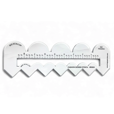 4-in-1 Fashion Design Stencil Scale Ruler | Multi-Function Tailoring Curve Template for Scallop & Zig-Zag Borders, Quilting, Pattern Making, and Garment Drafting | Professional Plastic Sewing Tool (8 Inch Ruler)